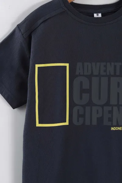 Lacivert (6-10  Yaş)Adventure Baskılı Şortlu Penye Erkek Çocuk 2'li Takım 457132