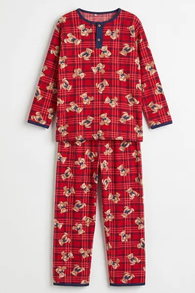 Lacivert (6-14 Yaş) Desenli Yakadan Yarım Düğmeli  Süprem Kumaş Kız Çocuk Pijama Takımı 487221