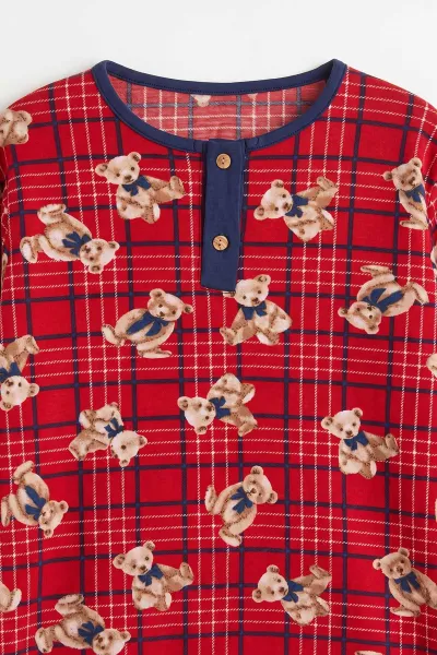 Lacivert (6-14 Yaş) Desenli Yakadan Yarım Düğmeli  Süprem Kumaş Kız Çocuk Pijama Takımı 487221