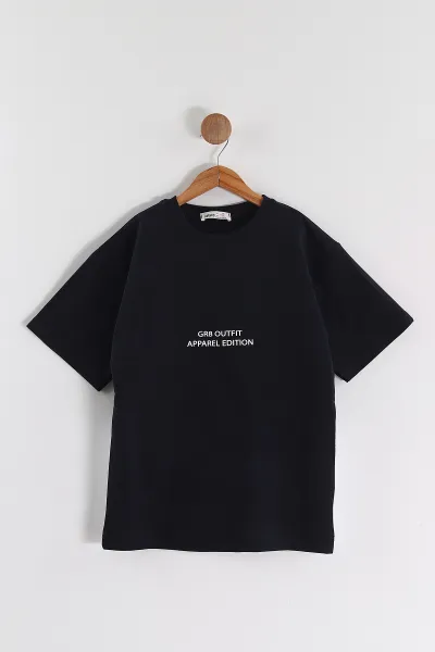 Lacivert (6-14 Yaş) Outfith Baskılı 2 İp Erkek Çocuk Tişört 469270