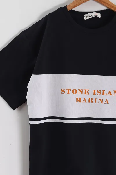 Lacivert (6-14 Yaş) Stone Island Baskılı 2 İp Erkek Çocuk Tişört 469284