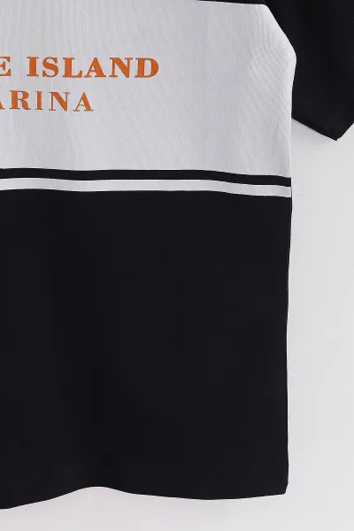 Lacivert (6-14 Yaş) Stone Island Baskılı 2 İp Erkek Çocuk Tişört 469284