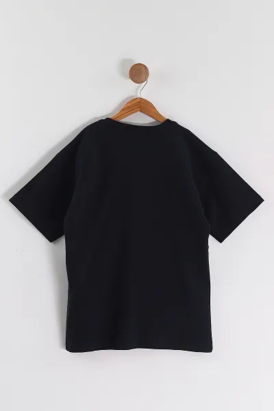 Lacivert (6-14 Yaş) Stone Island Baskılı 2 İp Erkek Çocuk Tişört 469284