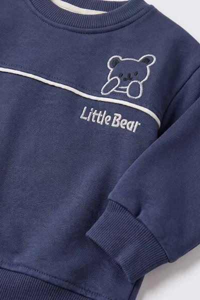 Lacivert (6-24 Ay) Little Bear Nakışlı Kıl Biyei İçi Şardonlu Erkek Bebek Kışlık Takım 495705