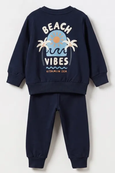 Lacivert (6-24 Ay) Ön Arka Beach Baskılı 2 İp Erkek Bebek Takım 490628