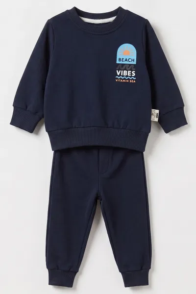 Lacivert (6-24 Ay) Ön Arka Beach Baskılı 2 İp Erkek Bebek Takım 490628