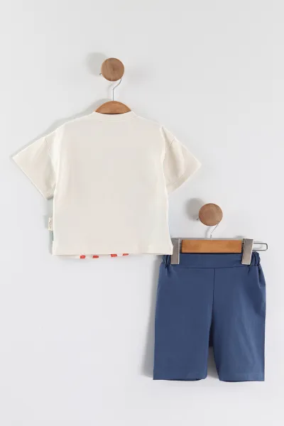 Lacivert (6-24 Ay) Safari Baskılı Cep Detaylı Erkek Bebek Yazlık Takım 467671