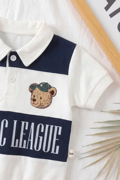 Lacivert (6-24 Ay)Classic Leauge Baskılı Polo Yaka   Tişört ve Şortlu Erkek Bebek Yazlık Takım 467559