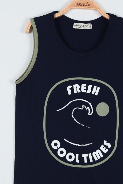 Lacivert (6-9 Yaş) Fresh Cool Tımes Baskılı Şortlu Erkek Çocuk Takım 185975