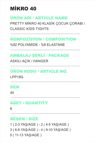 Lacivert 66 Penti  Pretty Mikro 40 Klasik Kız Çocuk Külotlu Çorap 421874