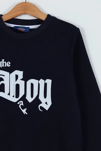 Lacivert (7-10 Yaş)  Boy Baskılı Şardonlu Erkek Çocuk Sweatshirt 236221