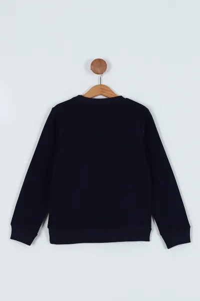 Lacivert (7-10 Yaş)  Boy Baskılı Şardonlu Erkek Çocuk Sweatshirt 236221