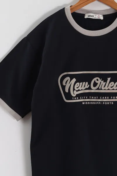 Lacivert (7-14 Yaş) New Orleans Baskılı Erkek Çocuk Tişört 469336