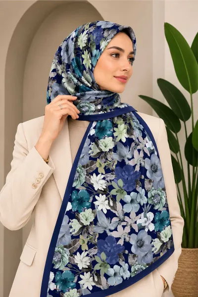 Lacivert 70x180 Cm Dijital Baskılı Botanik Desen Soft Şal 482160