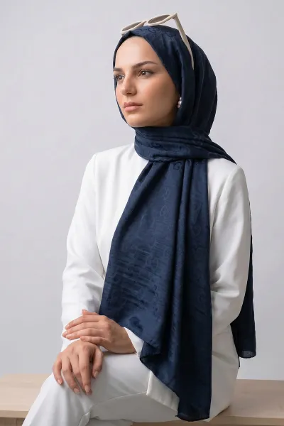 Lacivert 70x180 Cm Elegance Premium Pamuk Jakar Şal 475024