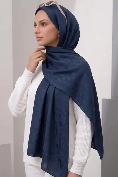 Lacivert 70x180 Cm Infinity Premium Pamuk Jakar Şal 481969