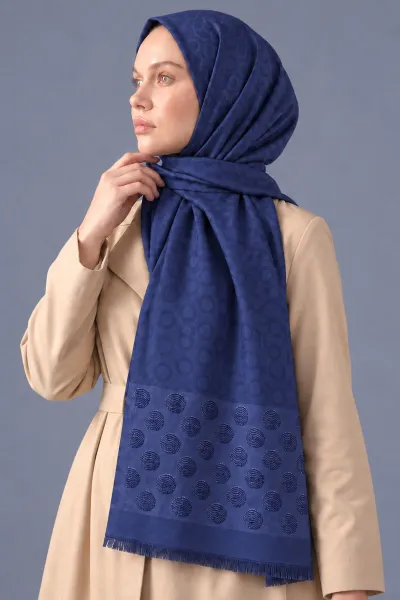 Lacivert 70x180 Cm Luna Premium Jakarlı Pamuk Şal 494101