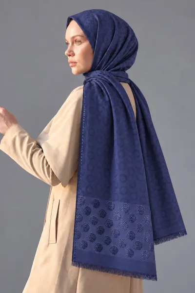 Lacivert 70x180 Cm Luna Premium Jakarlı Pamuk Şal 494101