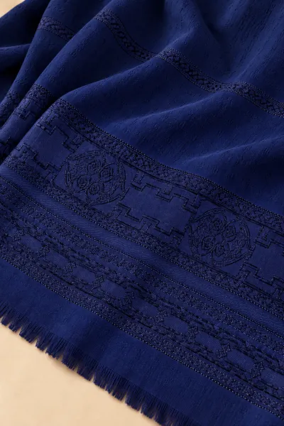 Lacivert 70x180 Cm Ottoman Premium Jakarlı Pamuk Şal 494313