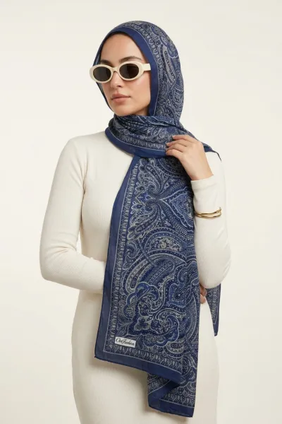 Lacivert 75x180 Cm Our Fashion Dijital Baskılı Desenli Bambu Kraş Şal 408712