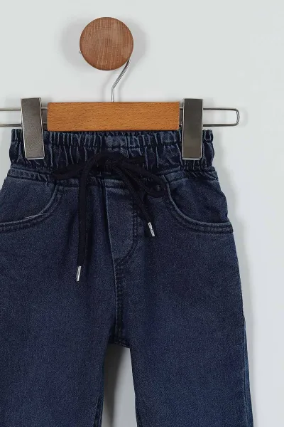 Lacivert (8-12 Yaş) Bel ve Paça Lastikli Erkek Çocuk Kot Pantolon 252365