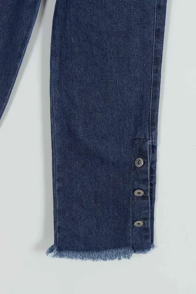 Lacivert (8-12 Yaş) Düğmeli Kız Çocuk Kot Pantolon 252381