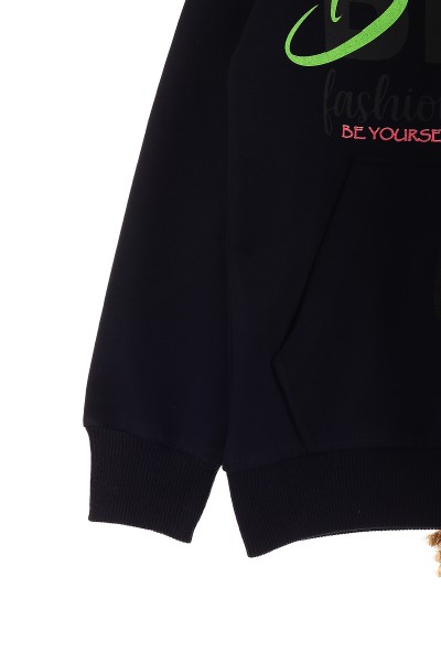 Lacivert (9-12 Yaş) Best Baskılı Kapüşonlu Kız Çocuk Sweat 152884
