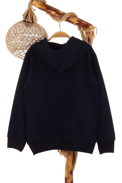 Lacivert (9-12 Yaş) Best Baskılı Kapüşonlu Kız Çocuk Sweat 152884