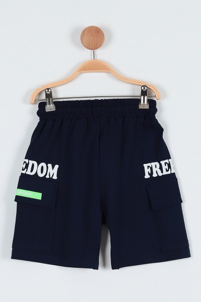 Lacivert (9-12 Yaş) Freedom Baskılı Erkek Çocuk Şort 185815