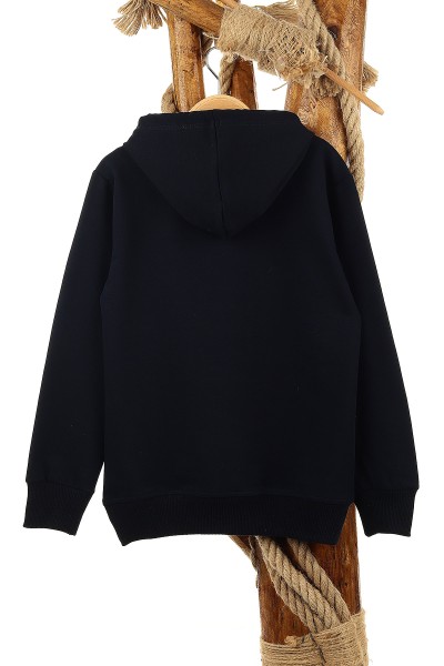 Lacivert (9-12 Yaş) Good Baskılı Kapüşonlu Kız Çocuk Sweat 152883