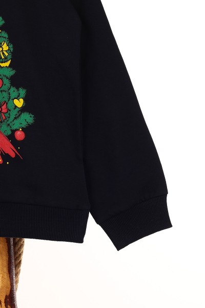Lacivert (9-12 Yaş) Noel Ağaç Baskılı  İki İp Şardonlu Kız Çocuk Sweat 149087