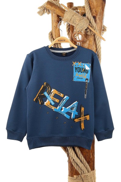 Lacivert (9-12 Yaş) Relax Baskılı Erkek Çocuk Sweat 150946