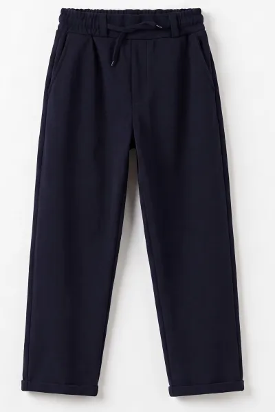 Lacivert (9-16 Yaş) Duble Paça Jakarlı Erkek Jogger Pantolon 492989