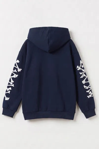 Lacivert (9-16 Yaş) Kapüşonlu İçi Şardonlu Erkek Çocuk Sweatshirt 495808