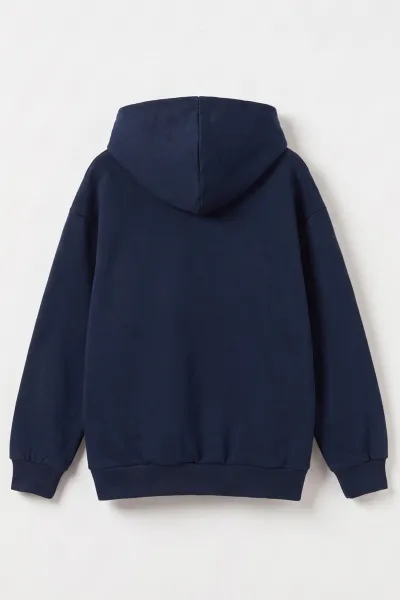 Lacivert (9-16 Yaş) Kapüşonlu İçi Şardonlu Erkek Çocuk Sweatshirt 495811