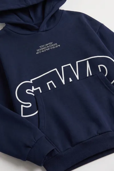 Lacivert (9-16 Yaş) Kapüşonlu İçi Şardonlu Erkek Çocuk Sweatshirt 495811