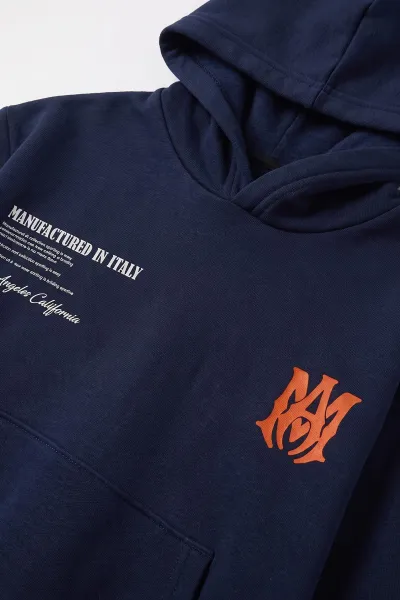 Lacivert (9-16 Yaş) Kapüşonlu İçi Şardonlu Erkek Çocuk Sweatshirt 495814