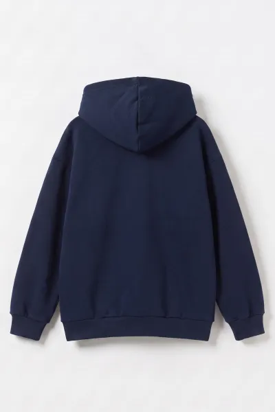 Lacivert (9-16 Yaş) Kapüşonlu İçi Şardonlu Erkek Çocuk Sweatshirt 495814
