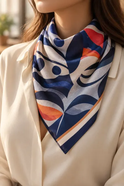 Lacivert 90x90 Cm Dijital Baskılı Armonia Desen Soft Eşarp 498622