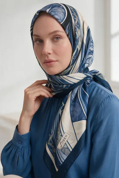 Lacivert 90x90 Cm Dijital Baskılı Barok Desen Soft Eşarp 498800