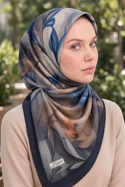 Lacivert 90x90 Cm Dijital Baskılı Botanica Desen Soft Eşarp 498470