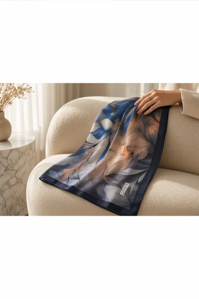 Lacivert 90x90 Cm Dijital Baskılı Botanica Desen Soft Eşarp 498470