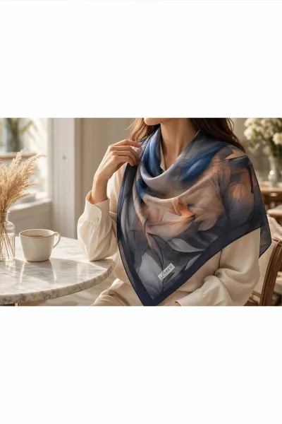 Lacivert 90x90 Cm Dijital Baskılı Botanica Desen Soft Eşarp 498470