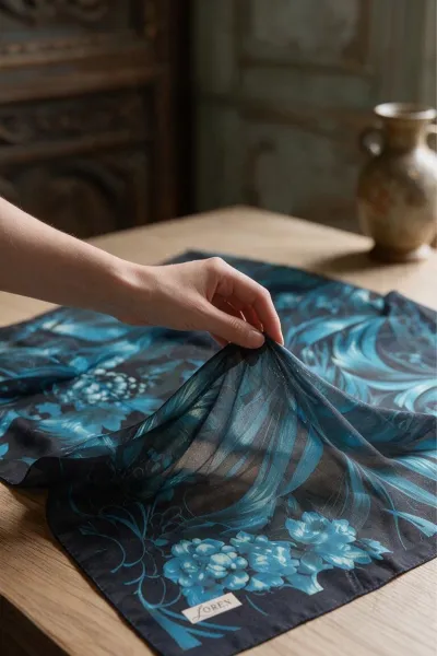 Lacivert 90x90 Cm Dijital Baskılı Gardenia Desen Kutulu Twill Eşarp 501001