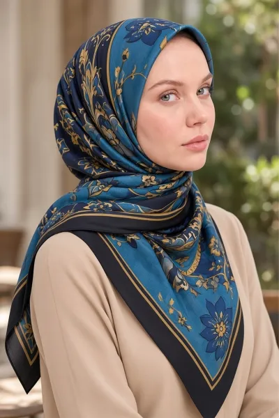 Lacivert 90x90 Cm Dijital Baskılı Heritage Desen Soft Eşarp 498578