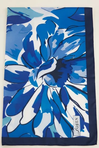 Lacivert 90x90 Cm Dijital Baskılı Magnolia Desen Soft Eşarp 498592