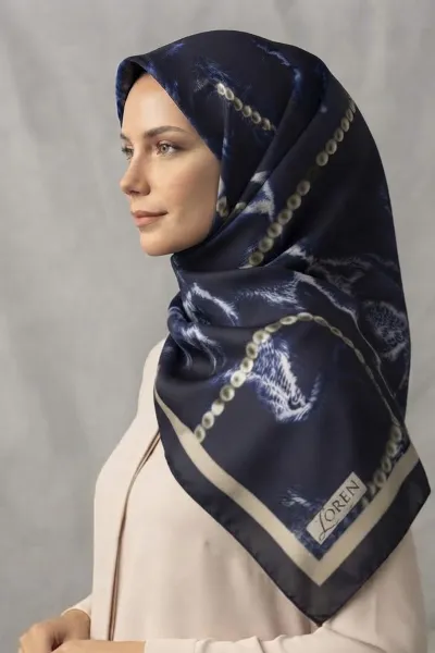 Lacivert 90x90 Cm Dijital Baskılı Perla Desen Soft Eşarp 498519