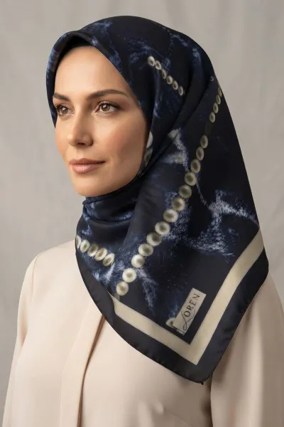 Lacivert 90x90 Cm Dijital Baskılı Perla Desen Soft Eşarp 498519