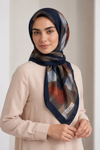 Lacivert 90x90 Cm Dijital Baskılı Prizma Desen Soft Eşarp 498513