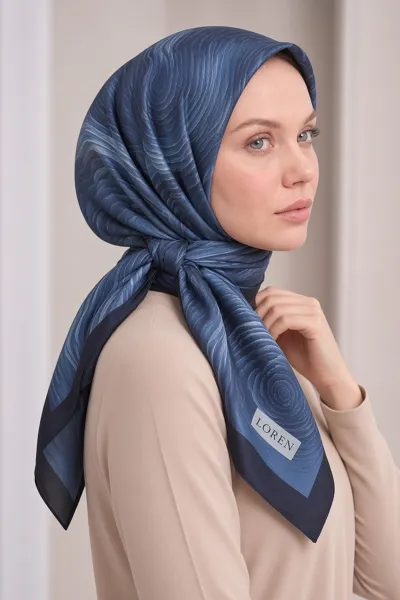 Lacivert 90x90 Cm Dijital Baskılı Rosetta Desen Soft Eşarp 498598